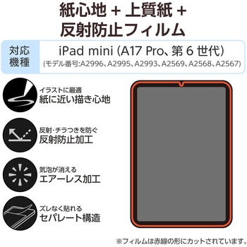 iPad mini(A17 Pro)/第6世代 8.3インチ フィルム 上質紙タイプ アンチグレア 指紋防止 気泡防止 反射防止 - エレコム