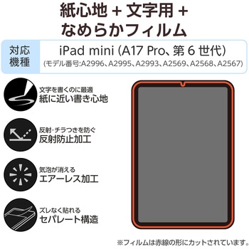 iPad mini(A17 Pro)/第6世代 8.3インチ フィルム 文字用 アンチグレア なめらかタイプ 指紋防止 気泡防止 エレコム