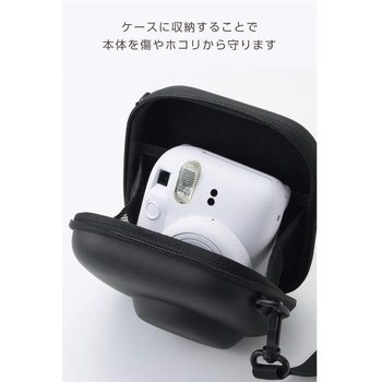チェキケース instax miniシリーズ対応 カメラケース 写真収納ポケット付き ストラップ付 エレコム