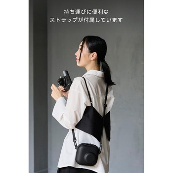 チェキケース instax miniシリーズ対応 カメラケース 写真収納ポケット付き ストラップ付 エレコム