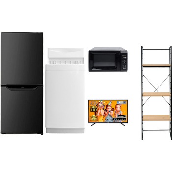 家電セット 寮 オフィス 事務所 新生活家電 5点セット (6kg洗濯機 106L冷蔵庫 電子レンジ 43型液晶テレビ 家電収納ラック) YAMAZEN(山善)