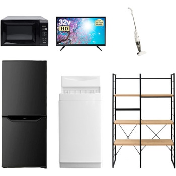 家電セット 寮 オフィス 事務所 新生活家電 6点セット (6kg洗濯機 106L冷蔵庫 電子レンジ 32型液晶テレビ スティッククリーナー 家電収納ラック) YAMAZEN(山善)