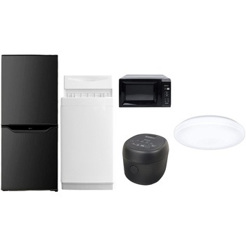 家電セット 寮 オフィス 事務所 新生活家電 5点セット (6kg洗濯機 106L冷蔵庫 電子レンジ 炊飯器 シーリングライト) YAMAZEN(山善)