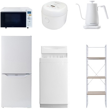 106L6DM81S6テンW3 家電セット 寮 オフィス 事務所 新生活家電 6点セット (6kg洗濯機 106L冷蔵庫 オーブンレンジ 炊飯器 温調ケトル 家電収納ラック) YAMAZEN(山善) 64601829