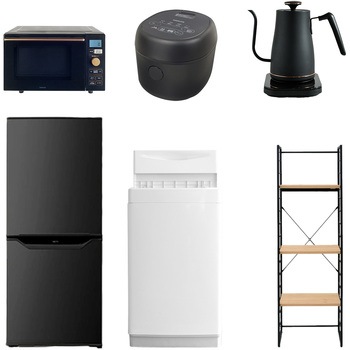 106L6DM81S6テンB3 家電セット 寮 オフィス 事務所 新生活家電 6点セット (6kg洗濯機 106L冷蔵庫 オーブンレンジ 炊飯器 温調ケトル 家電収納ラック) YAMAZEN(山善) 64601847