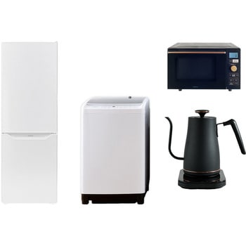 家電セット 寮 オフィス 事務所 新生活家電 4点セット (8kg洗濯機 173L冷蔵庫 オーブンレンジ 温調ケトル) YAMAZEN(山善)