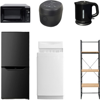 106L6DMDKS6テン5B 家電セット 寮 オフィス 事務所 新生活家電 6点セット (6kg洗濯機 106L冷蔵庫 電子レンジ 炊飯器 電気ケトル 家電収納ラック) YAMAZEN(山善) 64602197