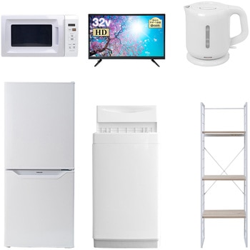 家電セット 寮 オフィス 事務所 新生活家電 6点セット (6kg洗濯機 106L冷蔵庫 電子レンジ 32型液晶テレビ 電気ケトル 家電収納ラック) YAMAZEN(山善)