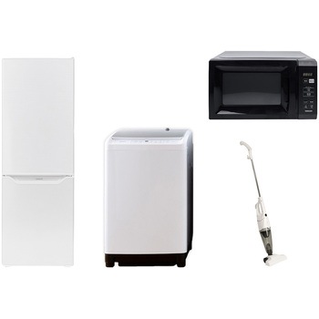 家電セット 寮 オフィス 事務所 新生活家電 4点セット (8kg洗濯機 173L冷蔵庫 電子レンジ スティッククリーナー) YAMAZEN(山善)