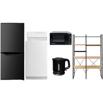 家電セット 寮 オフィス 事務所 新生活家電 5点セット (6kg洗濯機 106L冷蔵庫 電子レンジ 電気ケトル 家電収納ラック) YAMAZEN(山善)