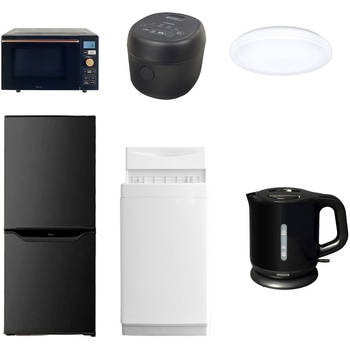 家電セット 寮 オフィス 事務所 新生活家電 6点セット (6kg洗濯機 106L冷蔵庫 オーブンレンジ 炊飯器 シーリングライト 電気ケトル) - YAMAZEN(山善)