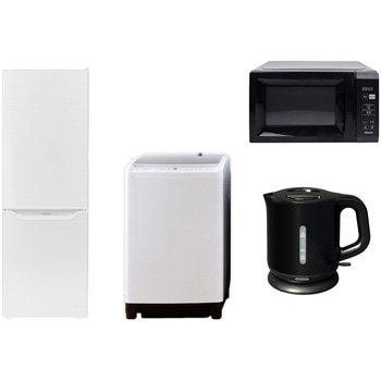 家電セット 寮 オフィス 事務所 新生活家電 4点セット (8kg洗濯機 173L冷蔵庫 電子レンジ 電気ケトル) YAMAZEN(山善)