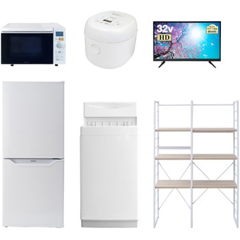 家電セット 寮 オフィス 事務所 新生活家電 6点セット (6kg洗濯機 106L冷蔵庫 オーブンレンジ 炊飯器 32型液晶テレビ 家電収納ラック) YAMAZEN(山善)