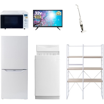 家電セット 寮 オフィス 事務所 新生活家電 6点セット (6kg洗濯機 106L冷蔵庫 オーブンレンジ 32型液晶テレビ スティッククリーナー 家電収納ラック) YAMAZEN(山善)