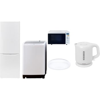 家電セット 寮 オフィス 事務所 新生活家電 5点セット (8kg洗濯機 173L冷蔵庫 オーブンレンジ シーリングライト 電気ケトル) YAMAZEN(山善)