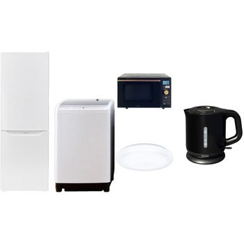 173LLCDKE5テンBK2 家電セット 寮 オフィス 事務所 新生活家電 5点セット (8kg洗濯機 173L冷蔵庫 オーブンレンジ シーリングライト 電気ケトル) YAMAZEN(山善) 64603378
