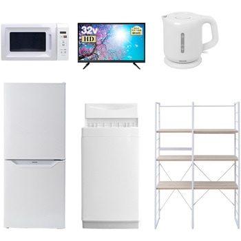 家電セット 寮 オフィス 事務所 新生活家電 6点セット (6kg洗濯機 106L冷蔵庫 電子レンジ 32型液晶テレビ 電気ケトル 家電収納ラック) YAMAZEN(山善)