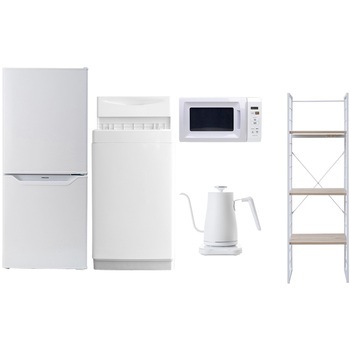 106L6/81スリム5テンW 家電セット 寮 オフィス 事務所 新生活家電 5点セット (6kg洗濯機 106L冷蔵庫 電子レンジ 温調ケトル 家電収納ラック) YAMAZEN(山善) 64603570