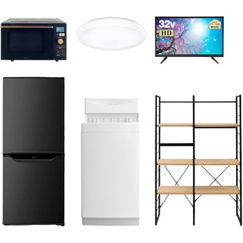 家電セット 寮 オフィス 事務所 新生活家電 6点セット (6kg洗濯機 106L冷蔵庫 オーブンレンジ シーリングライト 32型液晶テレビ 家電収納ラック) YAMAZEN(山善)
