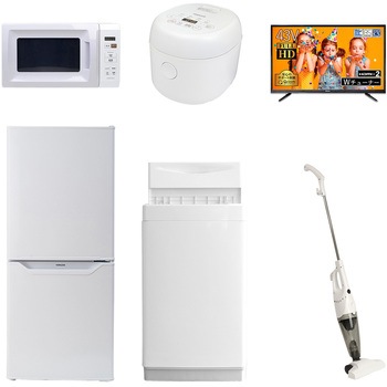 家電セット 寮 オフィス 事務所 新生活家電 6点セット (6kg洗濯機 106L冷蔵庫 電子レンジ 炊飯器 43型液晶テレビ スティッククリーナー) YAMAZEN(山善)