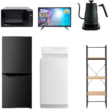 家電セット 寮 オフィス 事務所 新生活家電 6点セット (6kg洗濯機 106L冷蔵庫 電子レンジ 32型液晶テレビ 温調ケトル 家電収納ラック) - YAMAZEN(山善)