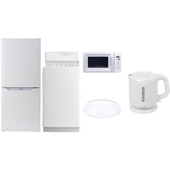 家電セット 寮 オフィス 事務所 新生活家電 5点セット (6kg洗濯機 106L冷蔵庫 電子レンジ シーリングライト 電気ケトル) YAMAZEN(山善)