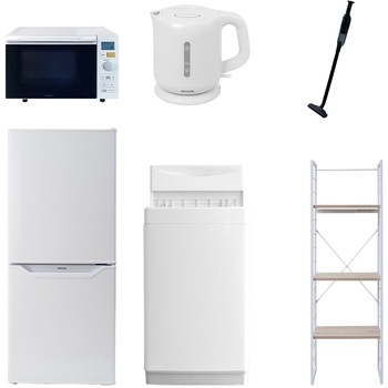 106L6DKZSS6テンW2 家電セット 寮 オフィス 事務所 新生活家電 6点セット (6kg洗濯機 106L冷蔵庫 オーブンレンジ 電気ケトル 軽量クリーナー 家電収納ラック) YAMAZEN(山善) 64604376