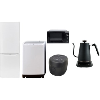 家電セット 寮 オフィス 事務所 新生活家電 5点セット (8kg洗濯機 173L冷蔵庫 電子レンジ 炊飯器 温調ケトル) YAMAZEN(山善)