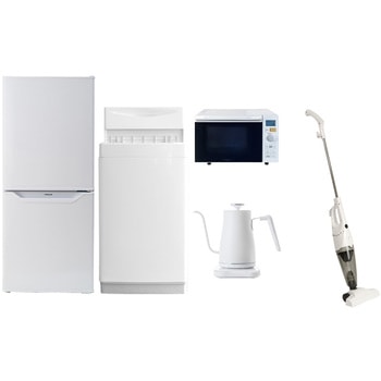 家電セット 寮 オフィス 事務所 新生活家電 5点セット (6kg洗濯機 106L冷蔵庫 オーブンレンジ 温調ケトル スティッククリーナー) YAMAZEN(山善)