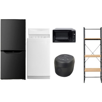 106L6DMS5テン50B2 家電セット 寮 オフィス 事務所 新生活家電 5点セット (6kg洗濯機 106L冷蔵庫 電子レンジ 炊飯器 家電収納ラック) YAMAZEN(山善) 64604699