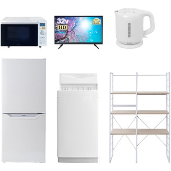 家電セット 寮 オフィス 事務所 新生活家電 6点セット (6kg洗濯機 106L冷蔵庫 オーブンレンジ 32型液晶テレビ 電気ケトル 家電収納ラック) YAMAZEN(山善)