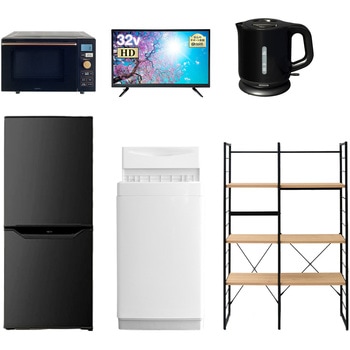 家電セット 寮 オフィス 事務所 新生活家電 6点セット (6kg洗濯機 106L冷蔵庫 オーブンレンジ 32型液晶テレビ 電気ケトル 家電収納ラック) YAMAZEN(山善)