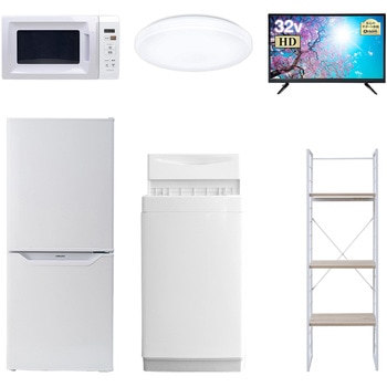 家電セット 寮 オフィス 事務所 新生活家電 6点セット (6kg洗濯機 106L冷蔵庫 電子レンジ シーリングライト 32型液晶テレビ 家電収納ラック) YAMAZEN(山善)