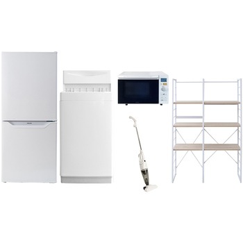 106L6ZCW5テンWH2 家電セット 寮 オフィス 事務所 新生活家電 5点セット (6kg洗濯機 106L冷蔵庫 オーブンレンジ スティッククリーナー 家電収納ラック) YAMAZEN(山善) 64605435