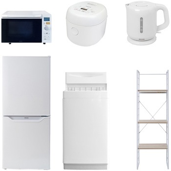106L6DMDKS6テンW3 家電セット 寮 オフィス 事務所 新生活家電 6点セット (6kg洗濯機 106L冷蔵庫 オーブンレンジ 炊飯器 電気ケトル 家電収納ラック) YAMAZEN(山善) 64605566