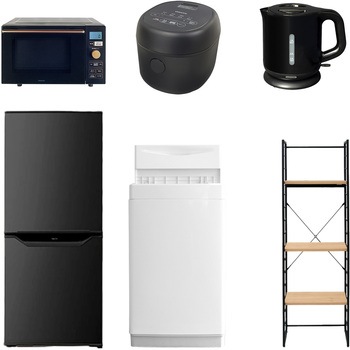 106L6DMDKS6テンB3 家電セット 寮 オフィス 事務所 新生活家電 6点セット (6kg洗濯機 106L冷蔵庫 オーブンレンジ 炊飯器 電気ケトル 家電収納ラック) YAMAZEN(山善) 64605575