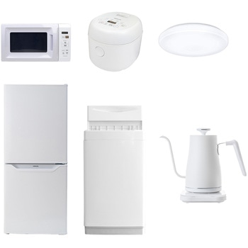 家電セット 寮 オフィス 事務所 新生活家電 6点セット (6kg洗濯機 106L冷蔵庫 電子レンジ 炊飯器 シーリングライト 温調ケトル) YAMAZEN(山善)