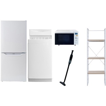 106L6ZSスリム5テンW2 家電セット 寮 オフィス 事務所 新生活家電 5点セット (6kg洗濯機 106L冷蔵庫 オーブンレンジ 軽量クリーナー 家電収納ラック) YAMAZEN(山善) 64605864
