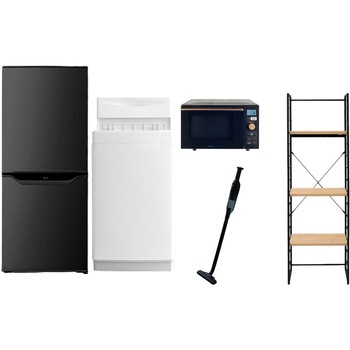 106L6ZSスリム5テンB2 家電セット 寮 オフィス 事務所 新生活家電 5点セット (6kg洗濯機 106L冷蔵庫 オーブンレンジ 軽量クリーナー 家電収納ラック) YAMAZEN(山善) 64605889