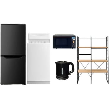 家電セット 寮 オフィス 事務所 新生活家電 5点セット (6kg洗濯機 106L冷蔵庫 オーブンレンジ 電気ケトル 家電収納ラック) YAMAZEN(山善)