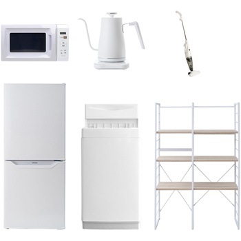 106L6/81ZCワイド6 家電セット 寮 オフィス 事務所 新生活家電 6点セット (6kg洗濯機 106L冷蔵庫 電子レンジ 温調ケトル スティッククリーナー 家電収納ラック) YAMAZEN(山善) 64606056