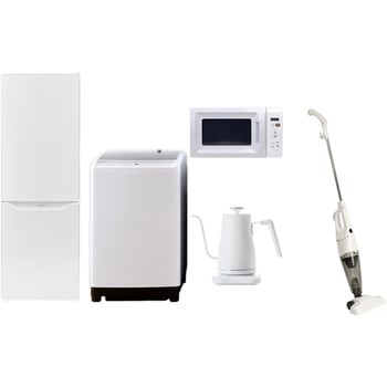 家電セット 寮 オフィス 事務所 新生活家電 5点セット (8kg洗濯機 173L冷蔵庫 電子レンジ 温調ケトル スティッククリーナー) - YAMAZEN(山善)