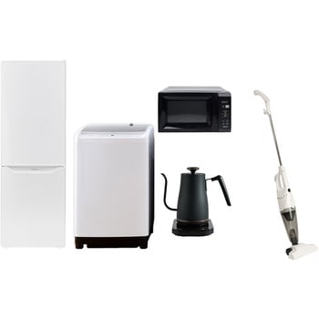 家電セット 寮 オフィス 事務所 新生活家電 5点セット (8kg洗濯機 173L冷蔵庫 電子レンジ 温調ケトル スティッククリーナー) - YAMAZEN(山善)