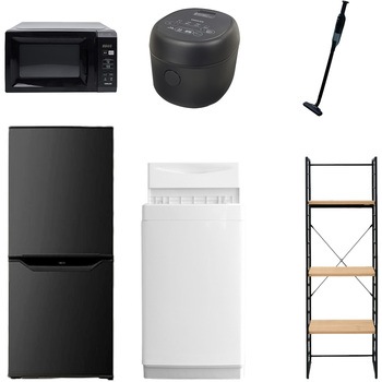 106L6DMZSS6テン5B 家電セット 寮 オフィス 事務所 新生活家電 6点セット (6kg洗濯機 106L冷蔵庫 電子レンジ 炊飯器 軽量クリーナー 家電収納ラック) YAMAZEN(山善) 64606765