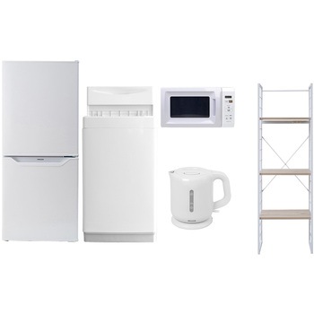 106L/6DKスリム5テンW 家電セット 寮 オフィス 事務所 新生活家電 5点セット (6kg洗濯機 106L冷蔵庫 電子レンジ 電気ケトル 家電収納ラック) YAMAZEN(山善) 64607210