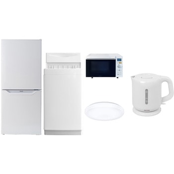 家電セット 寮 オフィス 事務所 新生活家電 5点セット (6kg洗濯機 106L冷蔵庫 オーブンレンジ シーリングライト 電気ケトル) YAMAZEN(山善)