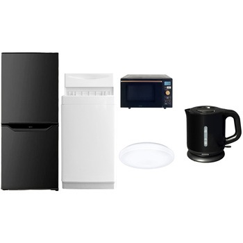 家電セット 寮 オフィス 事務所 新生活家電 5点セット (6kg洗濯機 106L冷蔵庫 オーブンレンジ シーリングライト 電気ケトル) - YAMAZEN(山善)