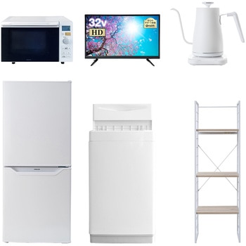 家電セット 寮 オフィス 事務所 新生活家電 6点セット (6kg洗濯機 106L冷蔵庫 オーブンレンジ 32型液晶テレビ 温調ケトル 家電収納ラック) YAMAZEN(山善)