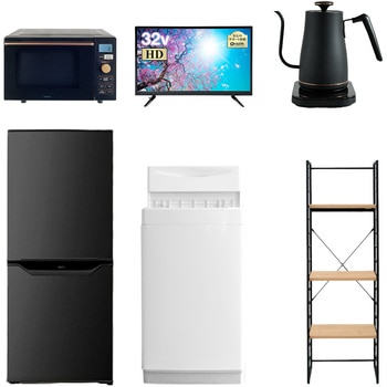 家電セット 寮 オフィス 事務所 新生活家電 6点セット (6kg洗濯機 106L冷蔵庫 オーブンレンジ 32型液晶テレビ 温調ケトル 家電収納ラック) YAMAZEN(山善)