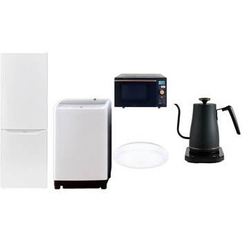 家電セット 寮 オフィス 事務所 新生活家電 5点セット (8kg洗濯機 173L冷蔵庫 オーブンレンジ シーリングライト 温調ケトル) YAMAZEN(山善)